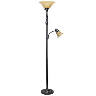 Elegant Designs 2 Light Mother Daughter Floor Lamp with Amber Marble Glass Shades