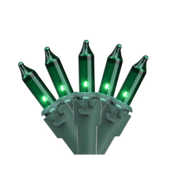 Set of 35 Green Mini Christmas Lights 2.5" Spacing - Green Wire