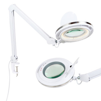Lightview Pro LED Dimmable Screw Clamp Magnifier Desk Lamp (2.25x) 5 Diopter, Color Temperature Changing