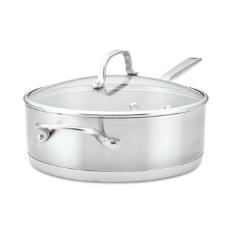 3-Ply Base Stainless Steel 4.5 Quart Induction Sauté Pan with Helper Handle and Lid