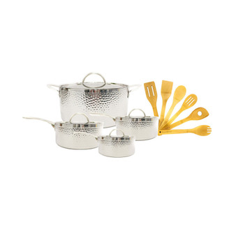 Tri-Ply 10 Piece Cookware Set, Hammered