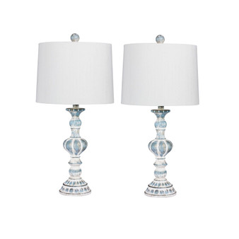 Distressed Sculpted Candlestick Resin Table Lamps, Set of 2