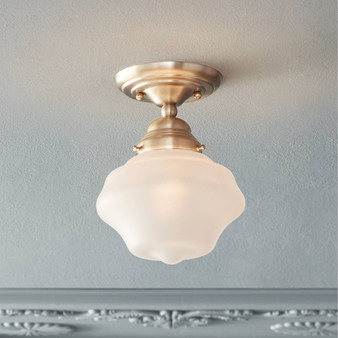 Floating Rustic Farmhouse Ceiling Light Semi Flush-Mount Fixture 7" Wide Brass White Frosted Glass Shade for Bedroom Kitchen Living Room Hallway Dining Bathroom Schoolhouse - Regency Hill