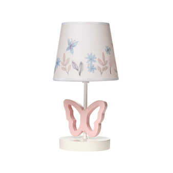 Baby Blooms Pink Butterfly Nursery Lamp with Floral Shade & Bulb