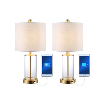 Abner Glass Modern Contemporary USB Charging LED Table Lamp, Set of 2