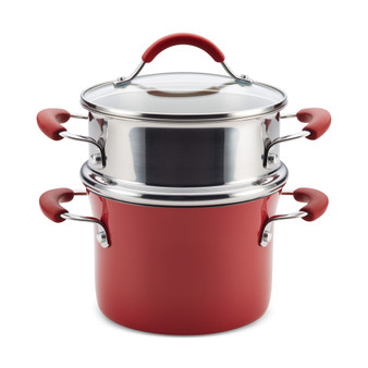 Cucina Porcelain Aluminum 3-Qt. Saucepot and Steamer Set
