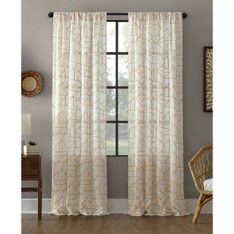 Jigsaw Embroidery 50" x 84" Linen Blend Curtain Panel