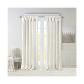 Emilia Twist Tab Lined Window Curtain Panel - 50x108" - White