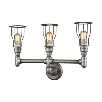 Cast Iron Pipe 3 Light Vanity in Weathered Zinc