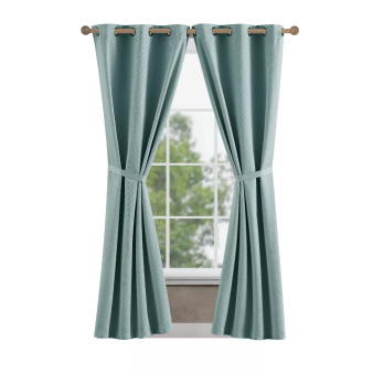 Faye Textured Blackout Grommet Window Curtain Panel Pair with Tiebacks Collection