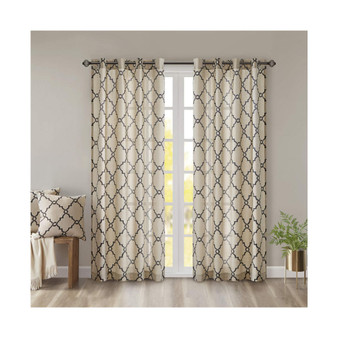 Saratoga Fretwork Print Grommet Top Window Curtain Panel - 50x63" - Khaki