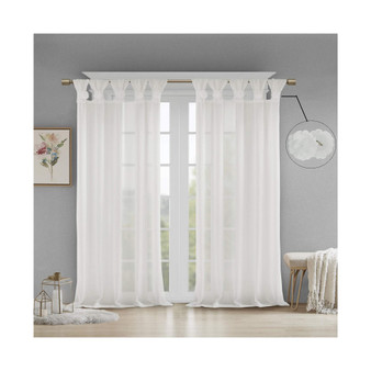Rosette Floral Twist Tab Top Window Panel, White - 50x84"