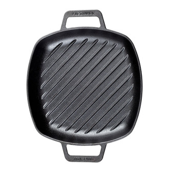10in Square Grill Pan with Double Loop Handles, Seasoned