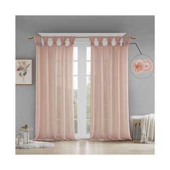 Rosette Floral Twist Tab Top Window Panel Curtain Embellished with Flower Blush 50x63