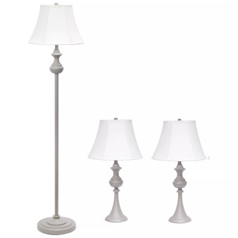 Elegant Designs Traditionally Crafted 3 Pack Lamp Set 2 Table Lamps, 1 Floor Lamp Shades