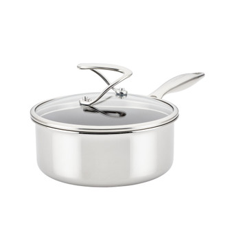 SteelShield C-Series Tri-Ply Clad Nonstick Saucepan with Lid, 2-Quart, Silver