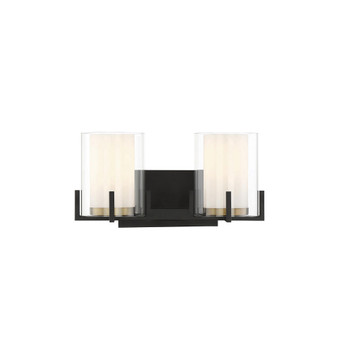 Eaton 2-Light Bathroom Vanity Light in Matte Black with Warm Brass Accents