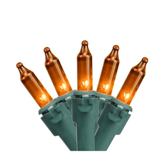 Set of 50 Orange Mini Christmas Lights 2.5" Spacing - Green Wire