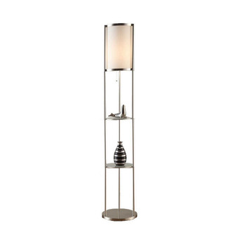 Exeter Modern 63" Brushed Steel Floor Lamp with Glass Shelf