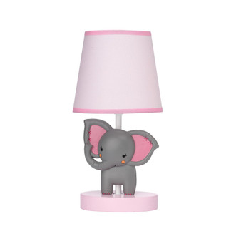 Twinkle Toes Pink/Gray Elephant with Monkey Nursery Lamp with Shade & Bulb