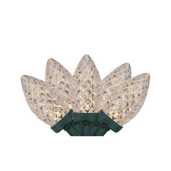 Set of 100 Warm White Faceted LED C9 Christmas Lights - Green Wire