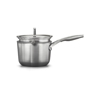 Premier Stainless Steel Cookware, 3.5-Quart Sauce Pan with Pour and Strain Cover