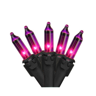 Set of 35 Purple Mini Christmas Lights 2.5" Spacing - Black Wire