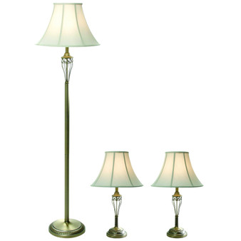 Elegant Designs 		Antique Brass Three Pack Lamp Set (2 Table Lamps, 1 Floor Lamp)