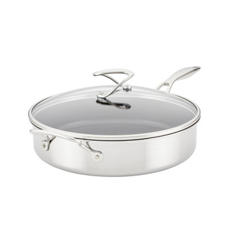 SteelShield C-Series Tri-Ply Clad Nonstick Saute Pan with Lid and Helper Handle, 5-Quart, Silver