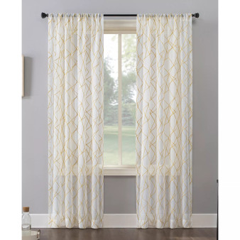 Abstract Geometric Embroidery Semi-Sheer Rod Pocket Curtain Panel, 50" x 63"