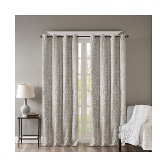 Mirage Knitted Jacquard Damask Total Blackout Grommet Top Curtain Panel - 108" - Grey