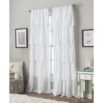 Ruffled Rod Pocket Single Curtain Panel, 42" x 63"