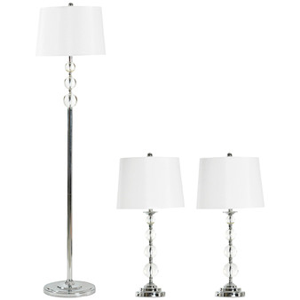 Set of 3 Chrome and Glass Accents Lamps: 2 Table Lamps and 1 Floor Lamp