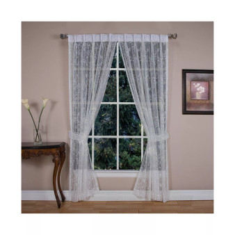 Isabella Lace Back Tab Curtain Pair w/Pleated Front & Tie Backs 52"W x 96"L