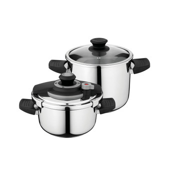 Vita 4 Piece Stainless Steel 7.4 Qt and 4.2 Qt Pressure Cooker Set