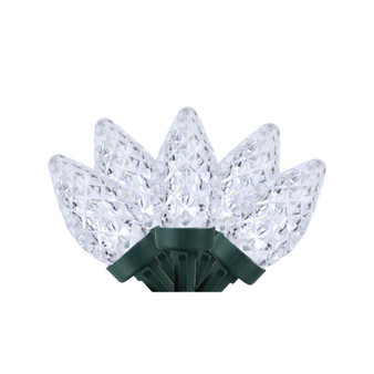 Set of 100 Pure White Faceted LED C7 Christmas Lights - Green Wire