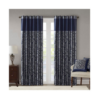 Aubrey Jacquard Curtain Panel Pair - 50x95" - Navy