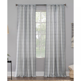 Castille 54" x 63" Farmhouse Plaid Semi-Sheer Curtain Panel