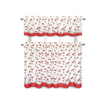 Montauk Accents Spring Cherries & Polka Dots Complete 3 Pc. Kitchen Curtain Tier & Valance Set