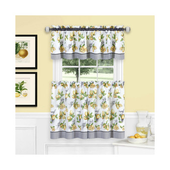 Country Lemons Complete Cafe Style Kitchen Curtain Tier & Valance Set
