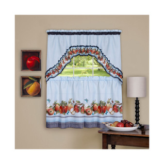 Golden Delicious Printed Tier & Swag Window Curtain Set, 57x24