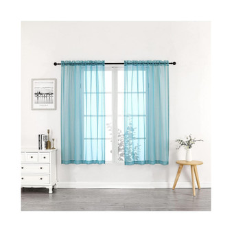 Basics Turquoise Blue 2 Piece Rod Pocket Translucent Sheer Voile Window Curtain Panels For Small Windows - 45 In. Long