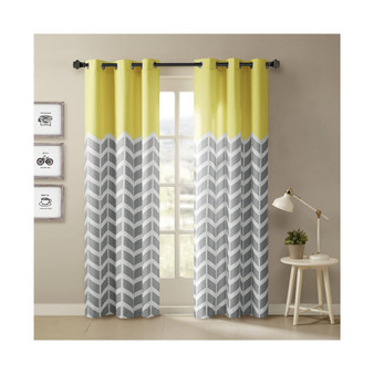 Alex Chevron Printed Room Darkening Grommet Top Panel Pair - 42x84" - Yellow