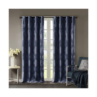 Bentley Ogee Knitted Jacquard Total Blackout Curtain Panel - 50x84" - Navy