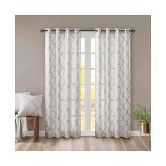 1-PC Saratoga Fretwork Print Grommet Top Window Curtain Panel - 50x108" - Ivory