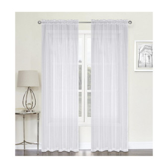 Montauk Accents Ultra Lux 2 Piece Rod Pocket White Sheer Voile Window Curtain Panels