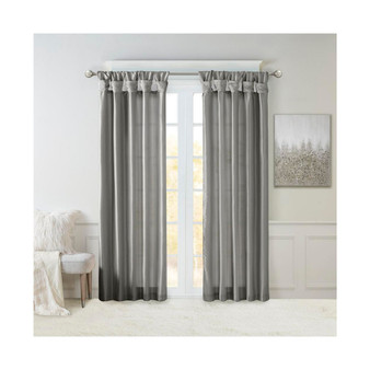 1-PC Emilia Twist Tab Lined Window Curtain Panel - 50x108" - Charcoal