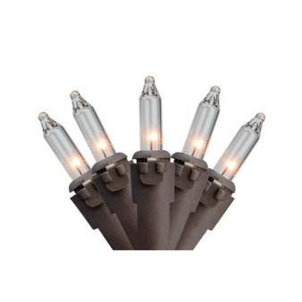 Set of 50 Clear Mini Christmas Lights 2.5" Spacing - Brown Wire