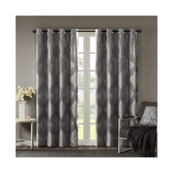 Bentley Ogee Knitted Jacquard Total Blackout Curtain Panel - 50x95" - Charcoal