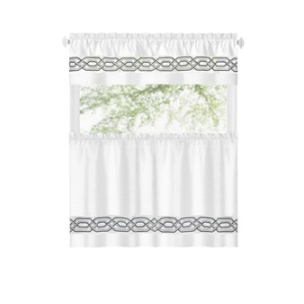 Pacifico Complete 3 Piece Rod Pocket Embroidered Tier & Valance Kitchen Curtain Set